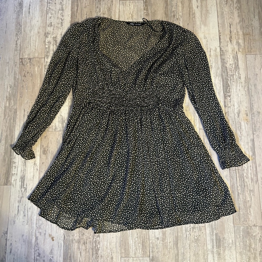 Zara Polka Dot Mini Long Sleeve Dress